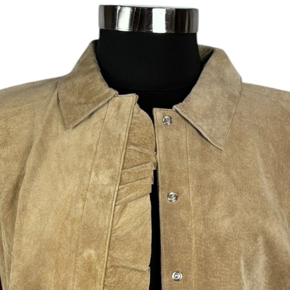 MARGARET GODFREY STYLE 8776 RUFFLE FRONT SUEDE LEATHER SNAP SHIRT JACKET SHACKET - Picture 14 of 16